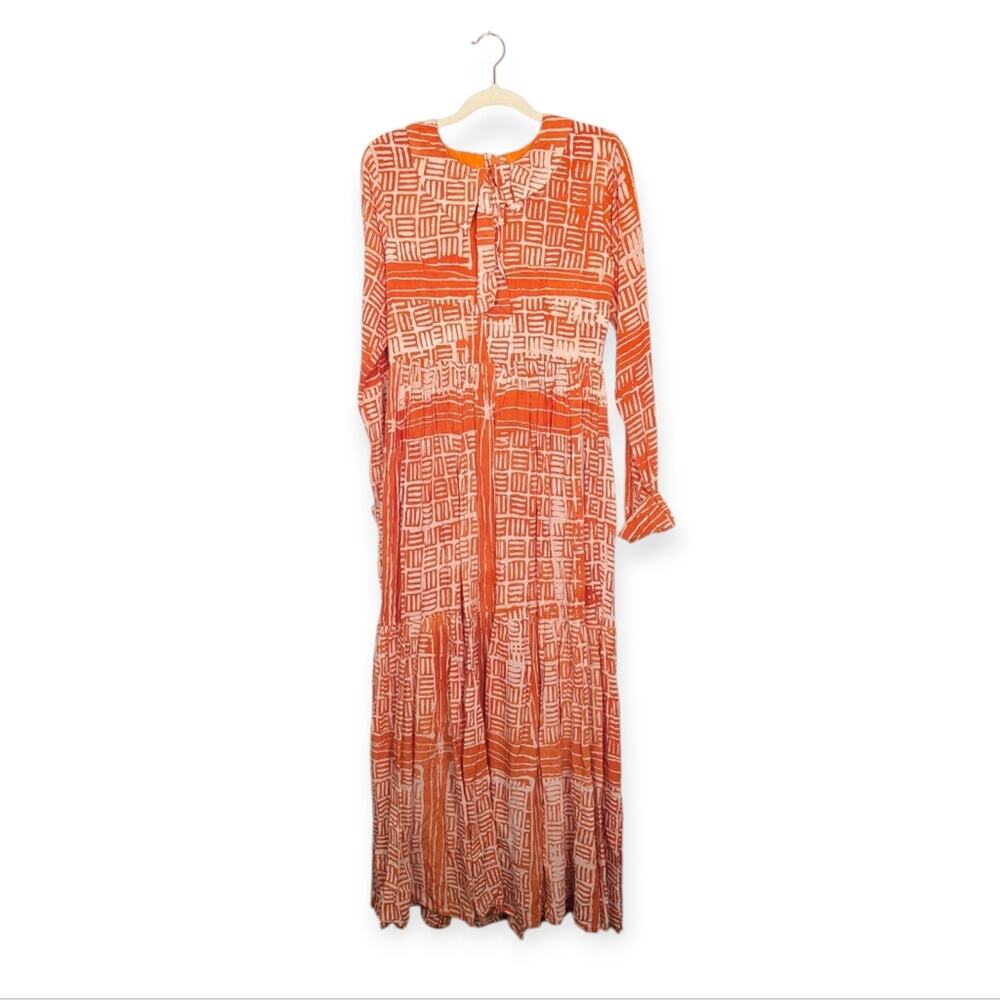 NWT Busayo Orange & White Pattern Long Sleeve Dele Maxi Dress Size M - Picture 1 of 8